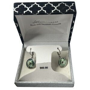 Illuminaire Leverback Earrings Made with Swarovski Elements Light Green Silver